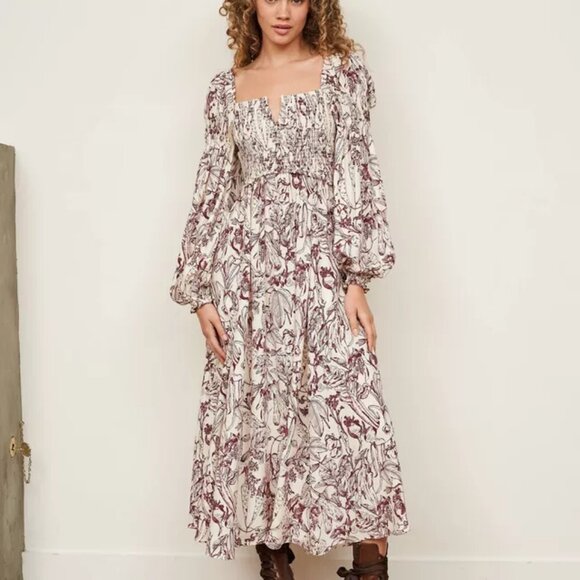 NEW La Ligne Cream Burgundy Garden Vegetable Print Bettina Dress SIZE S#2208